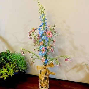 Hand crafted flowers with pebble and Jute vase.